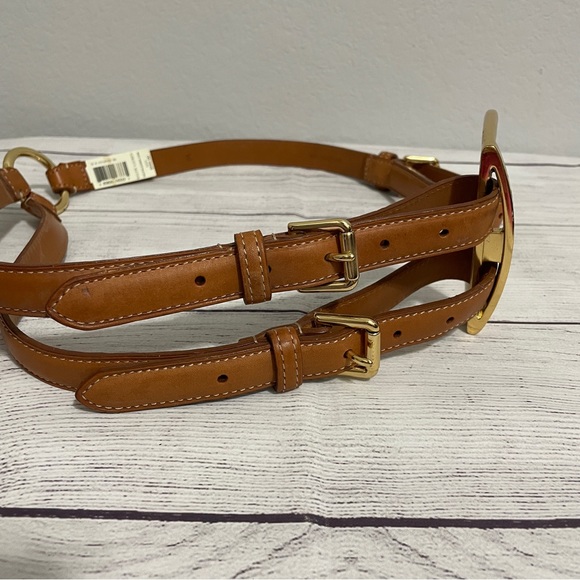 Ralph Lauren Stirrup Belt Equestrian Riding Leather Gold Brown Double Womens - Picture 2 of 14